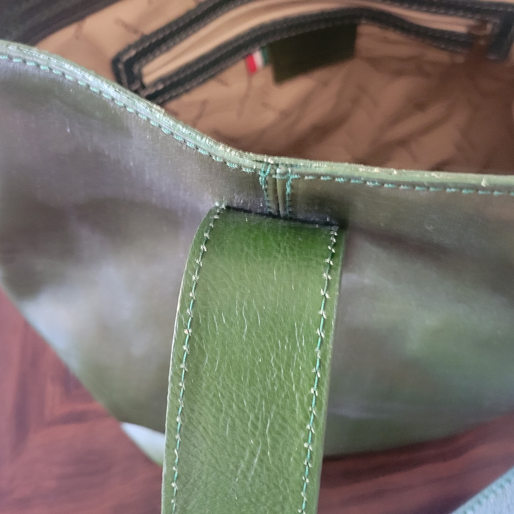Green Italian Leather Tote Bag - Picture 6 of 7